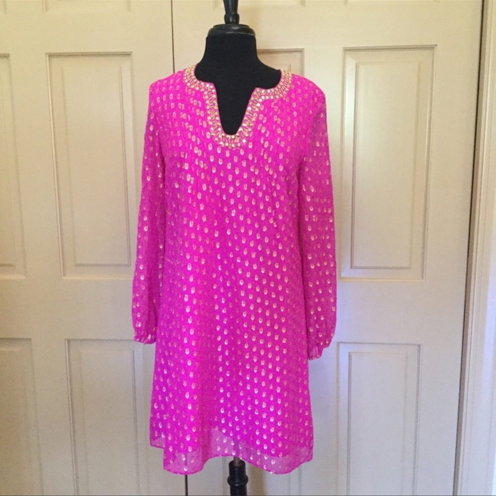 NWOT Lilly Pulitzer Silk tunic Colby dress Pink Gold 6